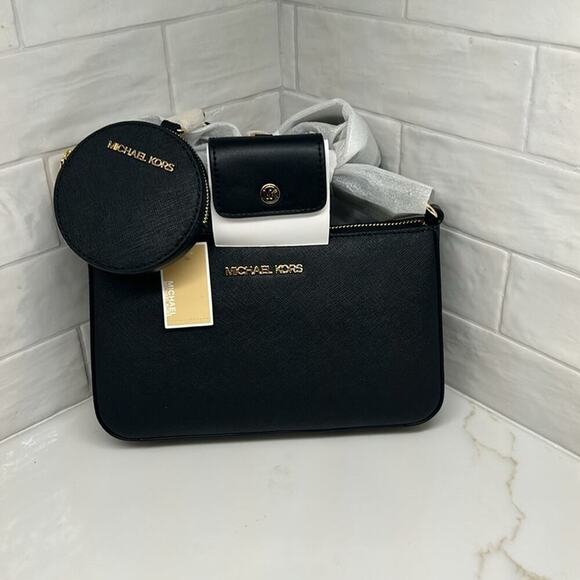 Michael Kors Black Gold Hardware Jet Set Crossbody Bag Case for Apple Air pods - Picture 6 of 7